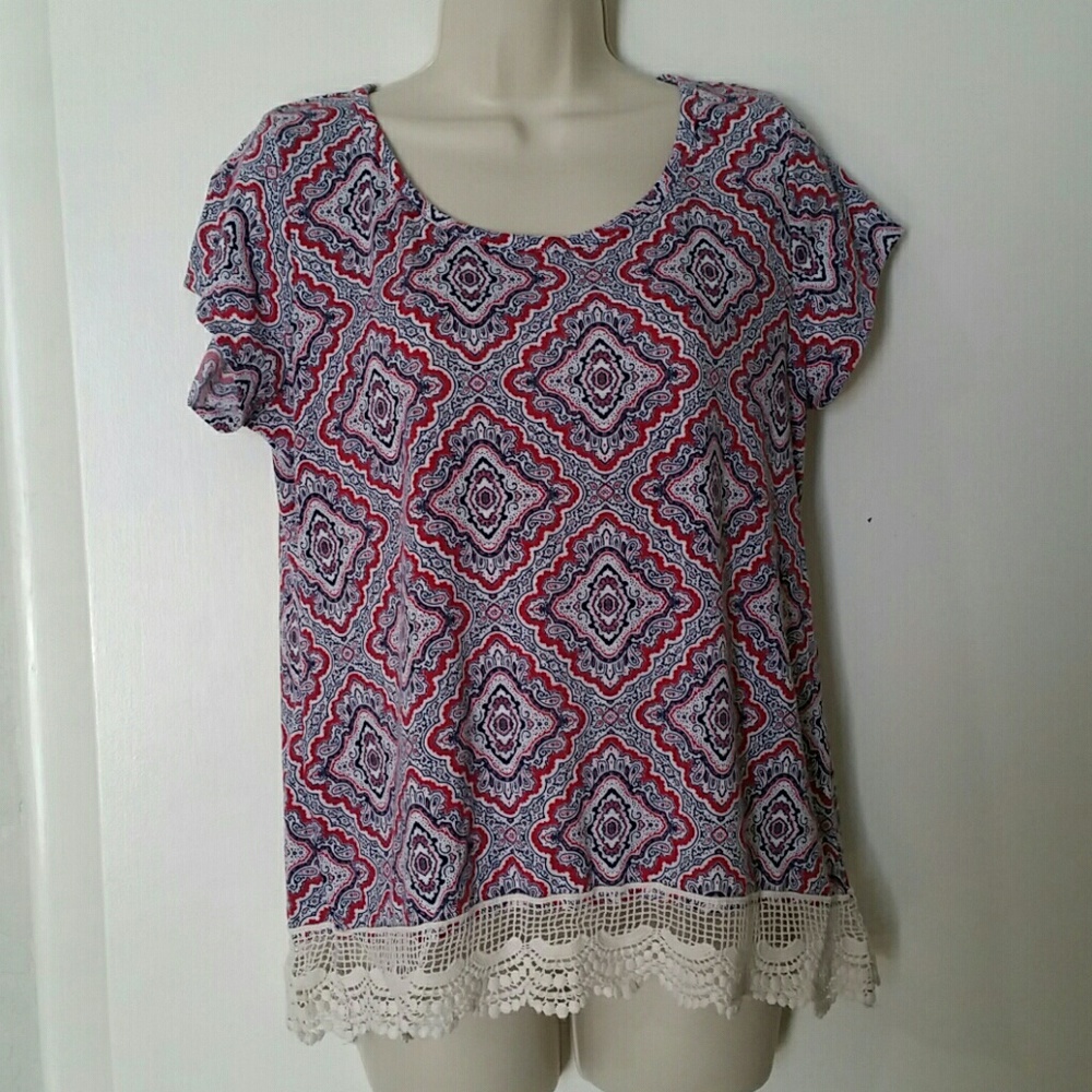 Maurices Red, White & Blue Top with Lace